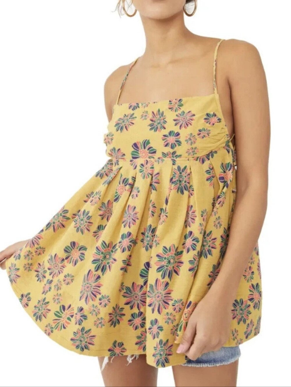 Free People Yellow Floral Spaghetti-Strap Tunic